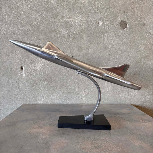 Mid Century Modern Aluminum Jet Sculpture on Wood Base