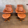 Pair of Dainish Leather Swivel Chairs w/ Matching Ottomans