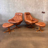 Pair of Dainish Leather Swivel Chairs w/ Matching Ottomans