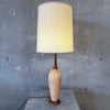 Mid Century Modern 1970s Table Lamp Pottery & Wood w/ Shade