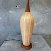Mid Century Modern 1970s Table Lamp Pottery & Wood w/ Shade