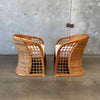 Pair of Vintage Rattan Chairs & Ottoman Set