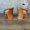 Pair of Vintage Rattan Chairs & Ottoman Set