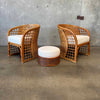 Pair of Vintage Rattan Chairs & Ottoman Set