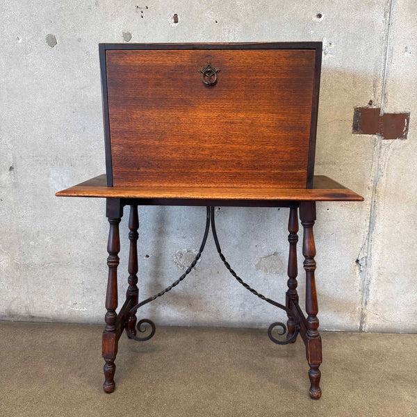 1920's Spanish Revival Drop Front Desk With Iron Stretcher