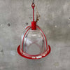 Vintage Ribbed Holophane Pendant Lamp w/ Red Metal Frame #1 - Made in Canada