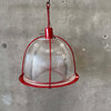 Vintage Ribbed Holophane Pendant Lamp w/ Red Metal Frame #2 - Made in Canada