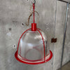 Vintage Ribbed Holophane Pendant Lamp w/ Red Metal Frame #3 - Made in Canada