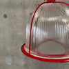 Vintage Ribbed Holophane Pendant Lamp w/ Red Metal Frame #3 - Made in Canada