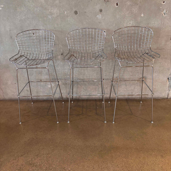 Set of Three Reproduction Harry Bertoia Chrome Wired Barstools