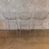 Set of Three Reproduction Harry Bertoia Chrome Wired Barstools