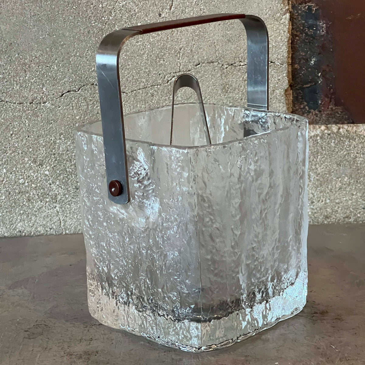 HOYA Glacier Crystal Ice Bucket w/ Tongs & Stainless Strainer - Made in Japan