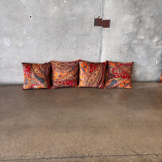 Set of Four Down Filled Pillows - Velvet Print With Brushed Twill