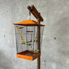 Vintage 1950's Orange Mid Century Modern Bird Cage With Stand