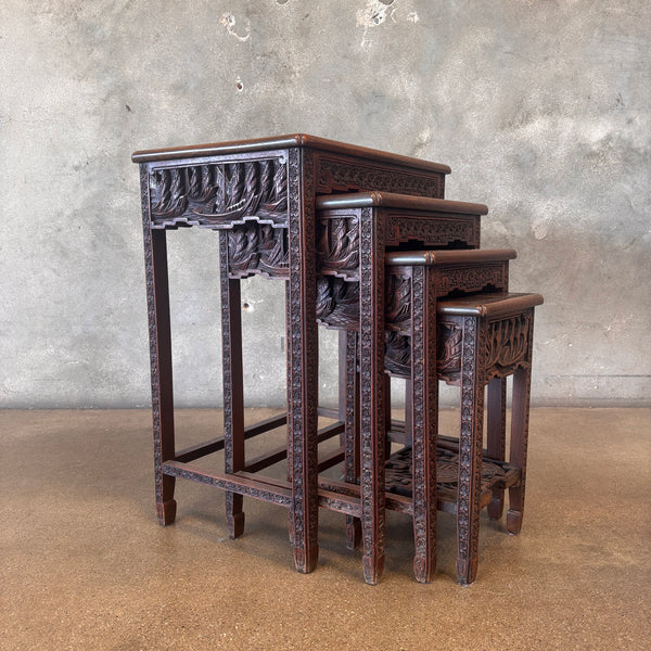 Set of Four Vintage JL George Hand Carved Nesting Tables