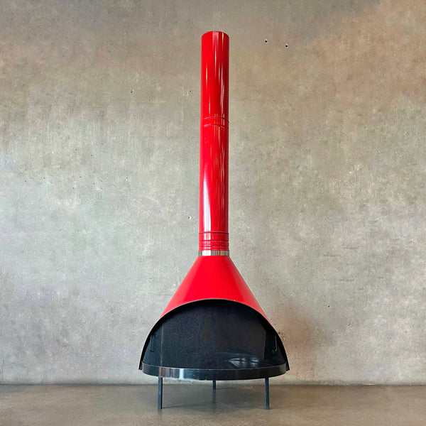 Vintage Mid Century Modern Red Porcelain Enamel Finish Preway Fireplace