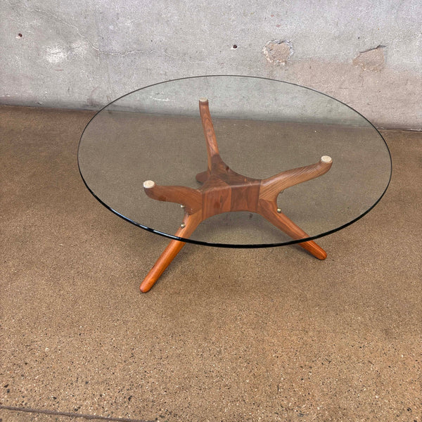 Agustina E. Glass Side Table/Coffee Table Walnut Frame