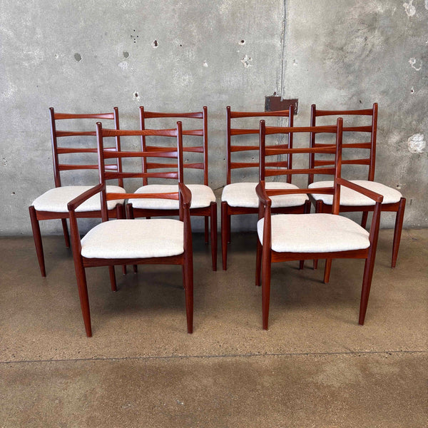 Six Mid Century Modern Cherry Wood Ladder Back Chairs