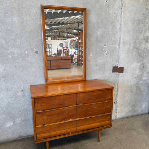 Mid Century Modern Three-Drawer Low Dresser w/ Original Mirror by Stan