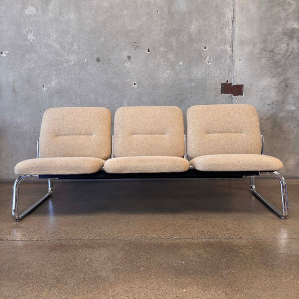 Postmodern Steelcase Chrome & Oatmeal Tweed 3 Seater Sofa