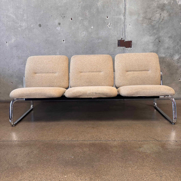 Postmodern Steelcase Chrome & Oatmeal Tweed 3 Seater Sofa