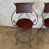 Pair Vintage Wrought Iron & Wood Barstools
