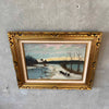 Antique Winter Scene Oil On Canvas Framed Painting