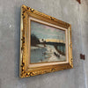 Antique Winter Scene Oil On Canvas Framed Painting
