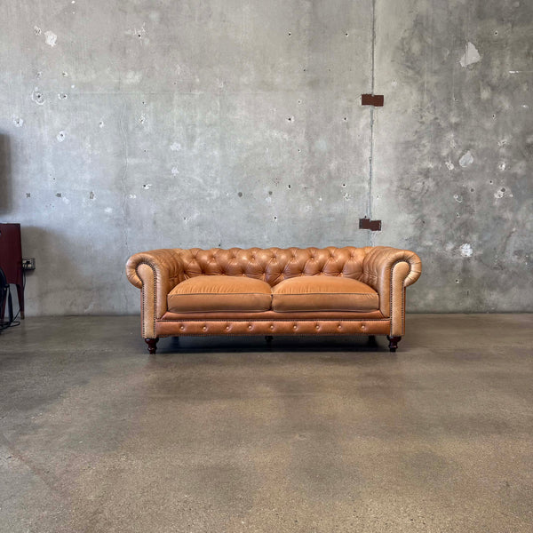 Carmel Leather And Velvet Seat Chesterfield Sofa