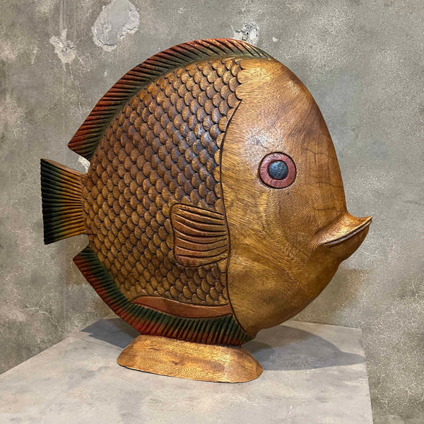 Vintage Tiki Bar Fish Carved Wood Sculpture