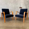 Pair of 1950's Thonet Bent Wood Lounge Chairs - New Navy Blue Mohair