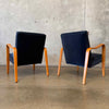 Pair of 1950's Thonet Bent Wood Lounge Chairs - New Navy Blue Mohair