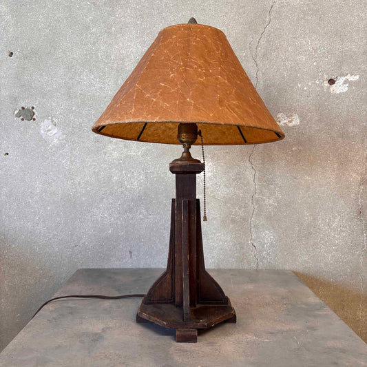 Art Deco Arts & Crafts Wood Lamp