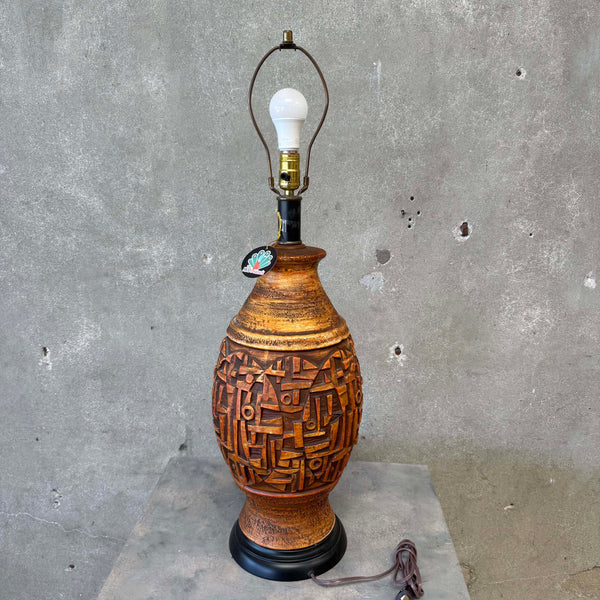 Epic 60s Brutalist Burnt Orange Ceramic Lamp
