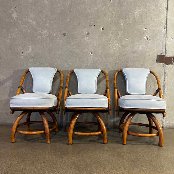 Set of Three 1960's Bamboo Swivel Chairs