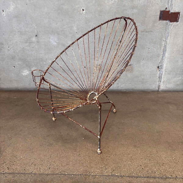 Mid Century Garden Iron Chair with Cupholder