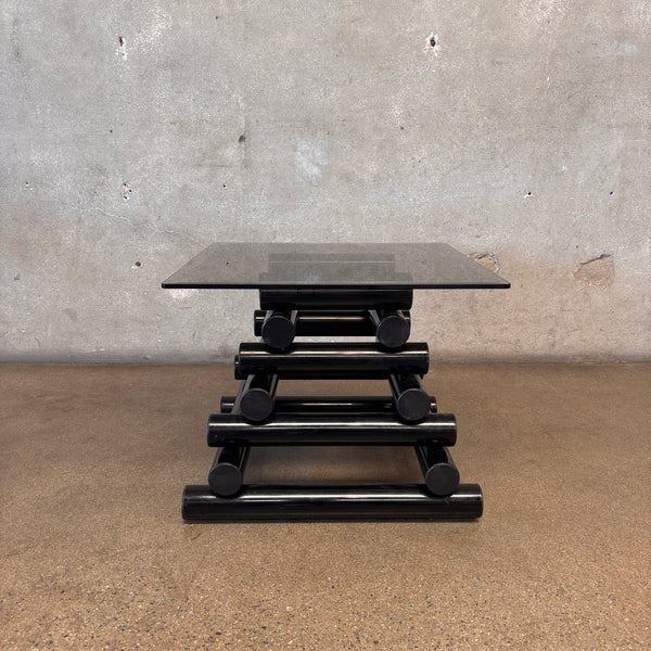 1980's Post Modern Black Geometric Smoked Glass Accent Table