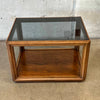 Mid Century Modern Walnut End Table With Smoked Glass Top