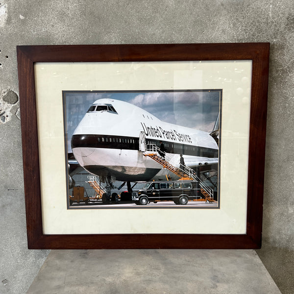 Vintage Framed Print Of A Boeing 747 & 1980s Ford Van