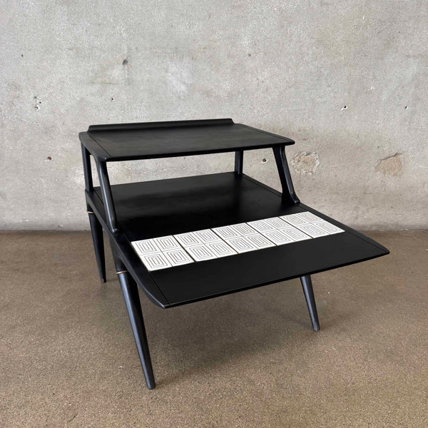 Early 60s Lane "Cosmopolitan Line" Two-Tier End Table w/ Ceramic Inlay