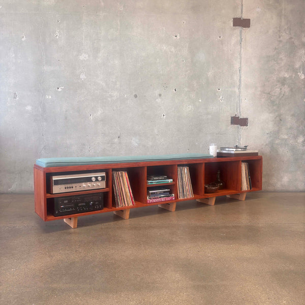 Mahogany Vinyl Storage Bench Hand Built in Long Beach by Pete Deeble Furniture