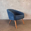Reproduction Mid Century Easy Chair in Dusty Blue Velvet w/ Pencil Legs