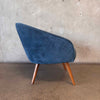 Reproduction Mid Century Easy Chair in Dusty Blue Velvet w/ Pencil Legs