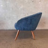 Reproduction Mid Century Easy Chair in Dusty Blue Velvet w/ Pencil Legs