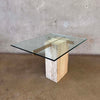 70's Italian Travertine Base & Glass Top Side Table Made By Artedi
