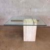 70's Italian Travertine Base & Glass Top Side Table Made By Artedi