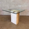 70's Italian Travertine Base & Glass Top Side Table Made By Artedi