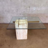 70's Italian Travertine Base & Glass Top Side Table Made By Artedi
