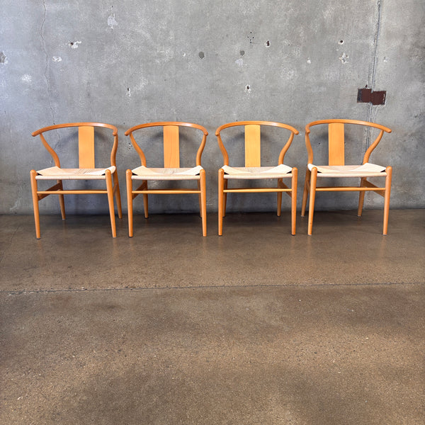 Natural Solid Wood Wishbone Style Chairs Set of 4