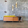 Vinyl Storage Bench With Sliding Doors Hand Built in LB by Pete Deeble Furniture